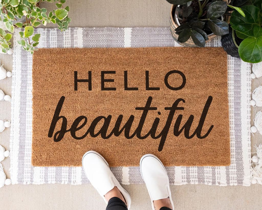 Hello Beautiful Coir Doormat, Cute Welcome Mat for Front Porch