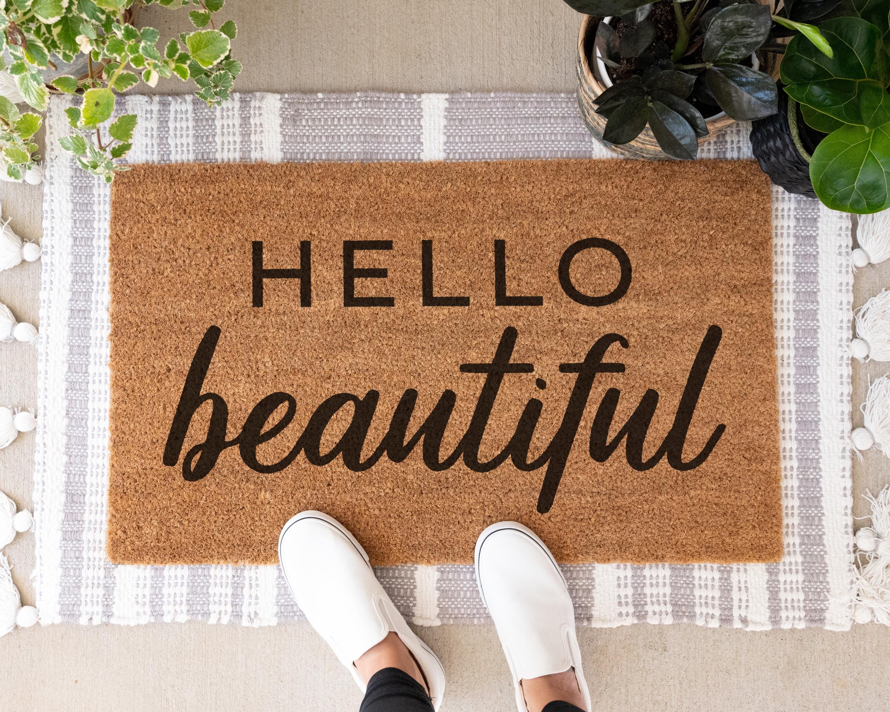 Hello Beautiful Coir Doormat, Cute Welcome Mat for Front Porch