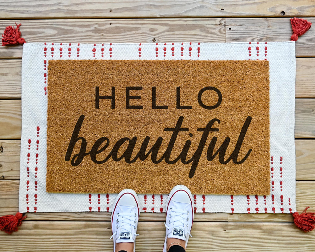 Hello Beautiful Coir Doormat, Cute Welcome Mat for Front Porch