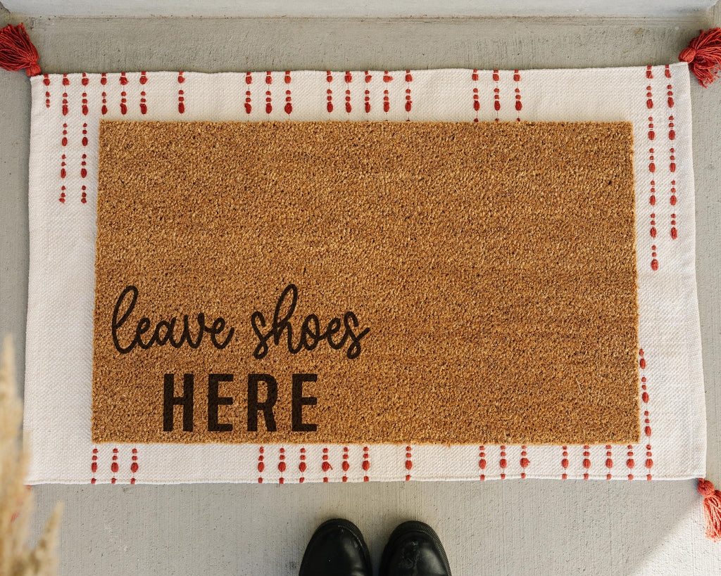 Leave Shoes Here Coir Doormat: Funny Welcome Mat, Porch Decor