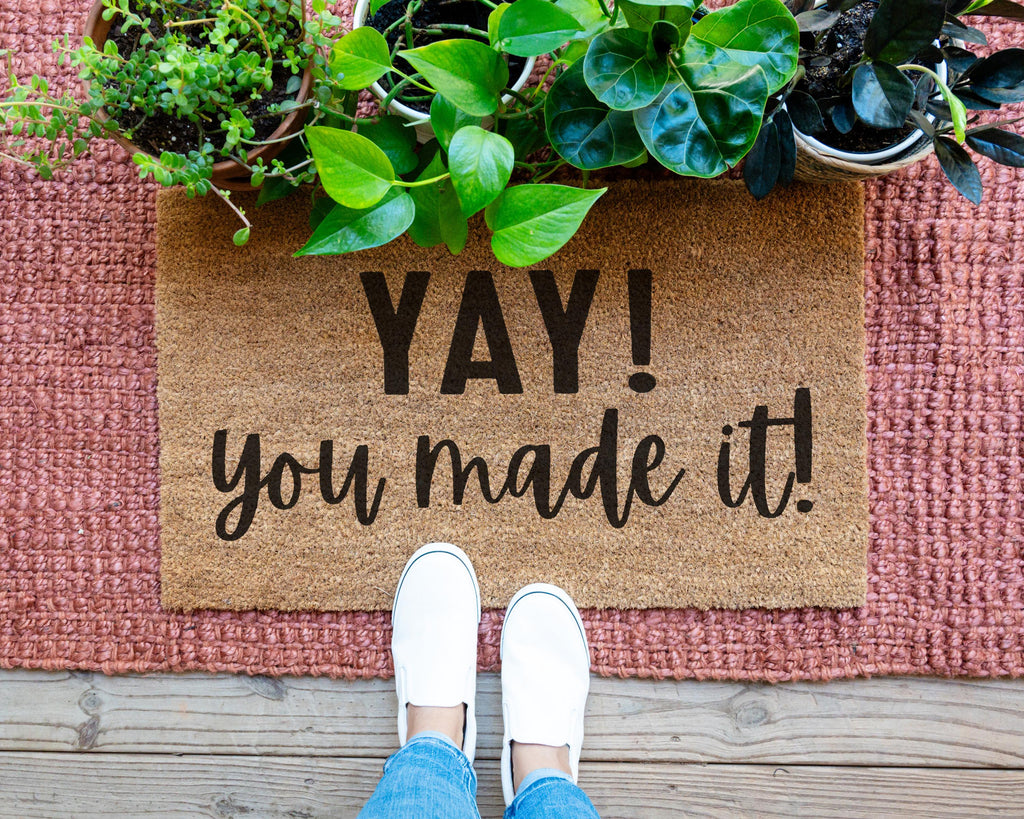Yay You Made It Doormat: Cheerful Coir Welcome Mat