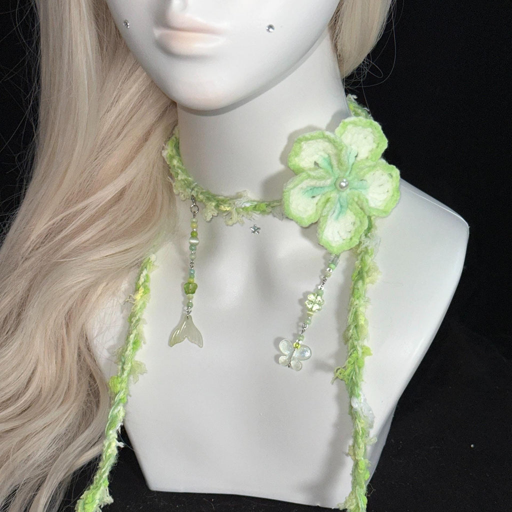 StellarPride Handmade Floral Convertible Necklace Headband Pastel Green