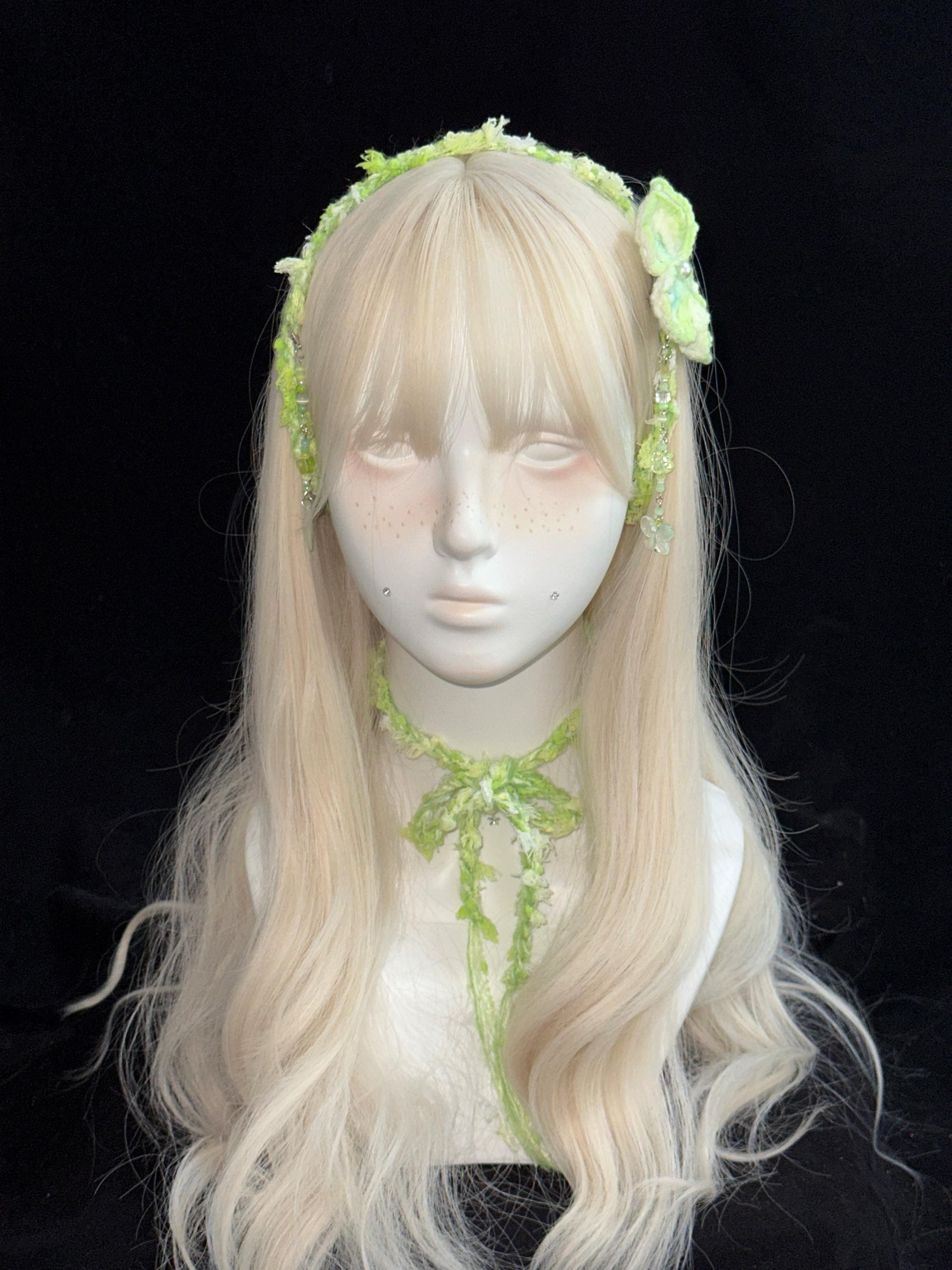StellarPride Handmade Floral Convertible Necklace Headband Pastel Green
