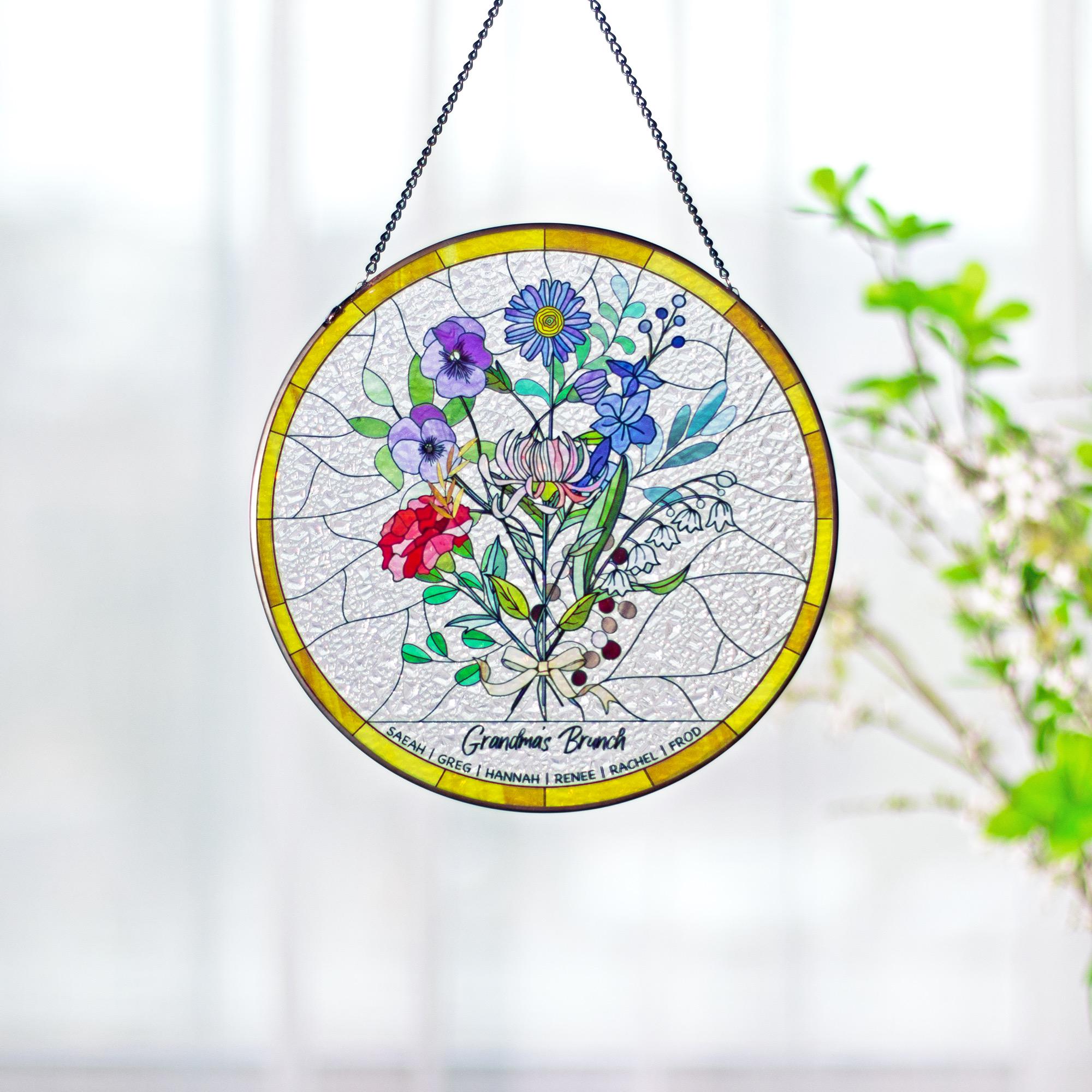 RainLine Family Birth Flower Bouquet Personalized Stained Glass Suncatcher