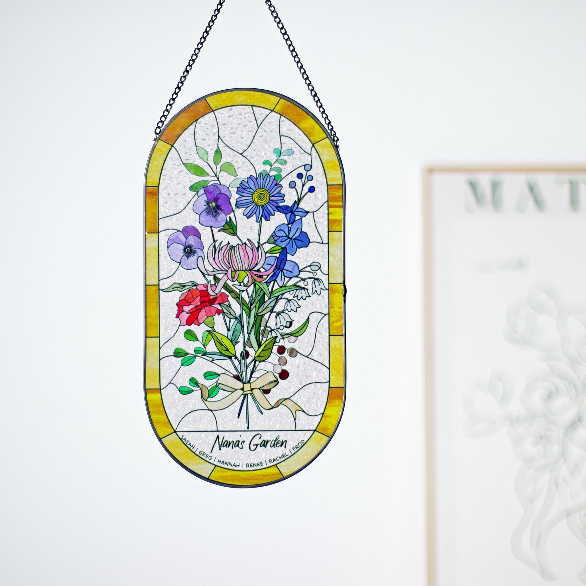 RainLine Family Birth Flower Bouquet Personalized Stained Glass Suncatcher