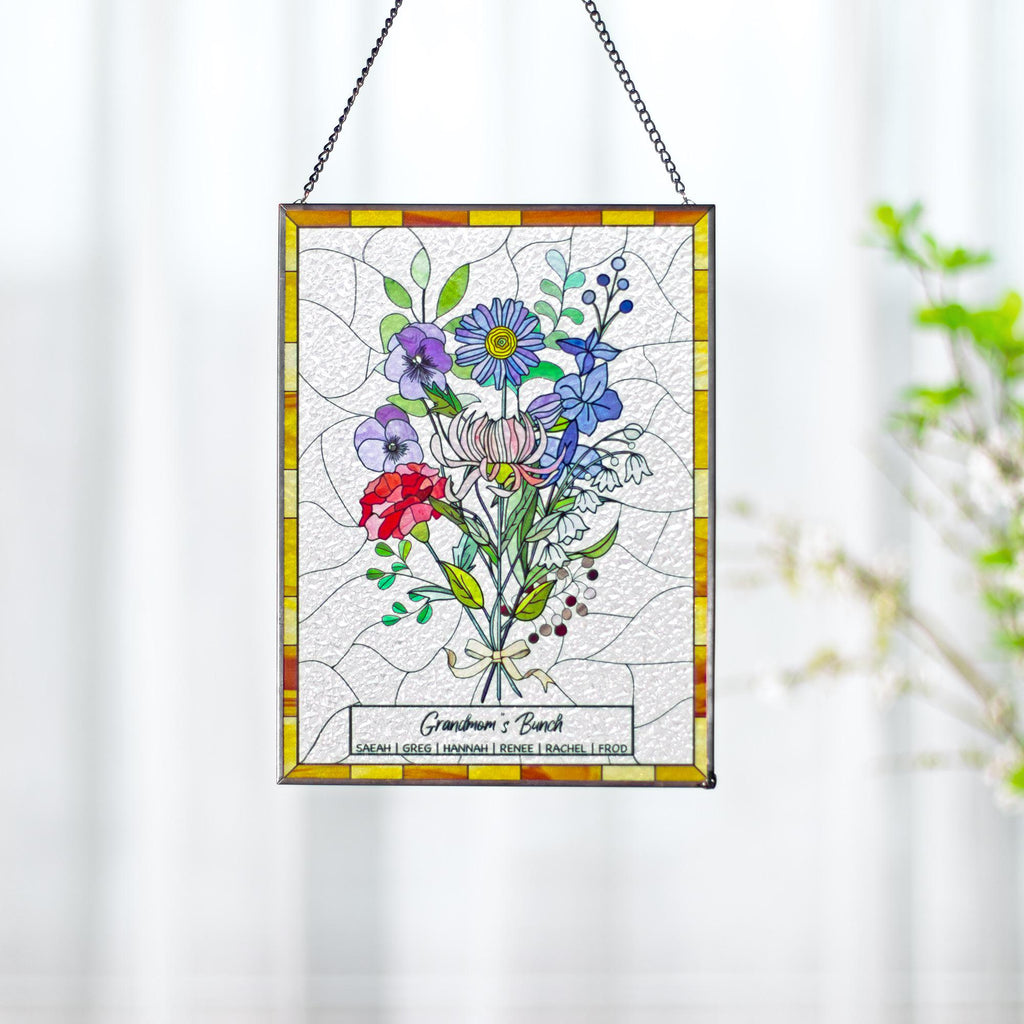 RainLine Family Birth Flower Bouquet Personalized Stained Glass Suncatcher