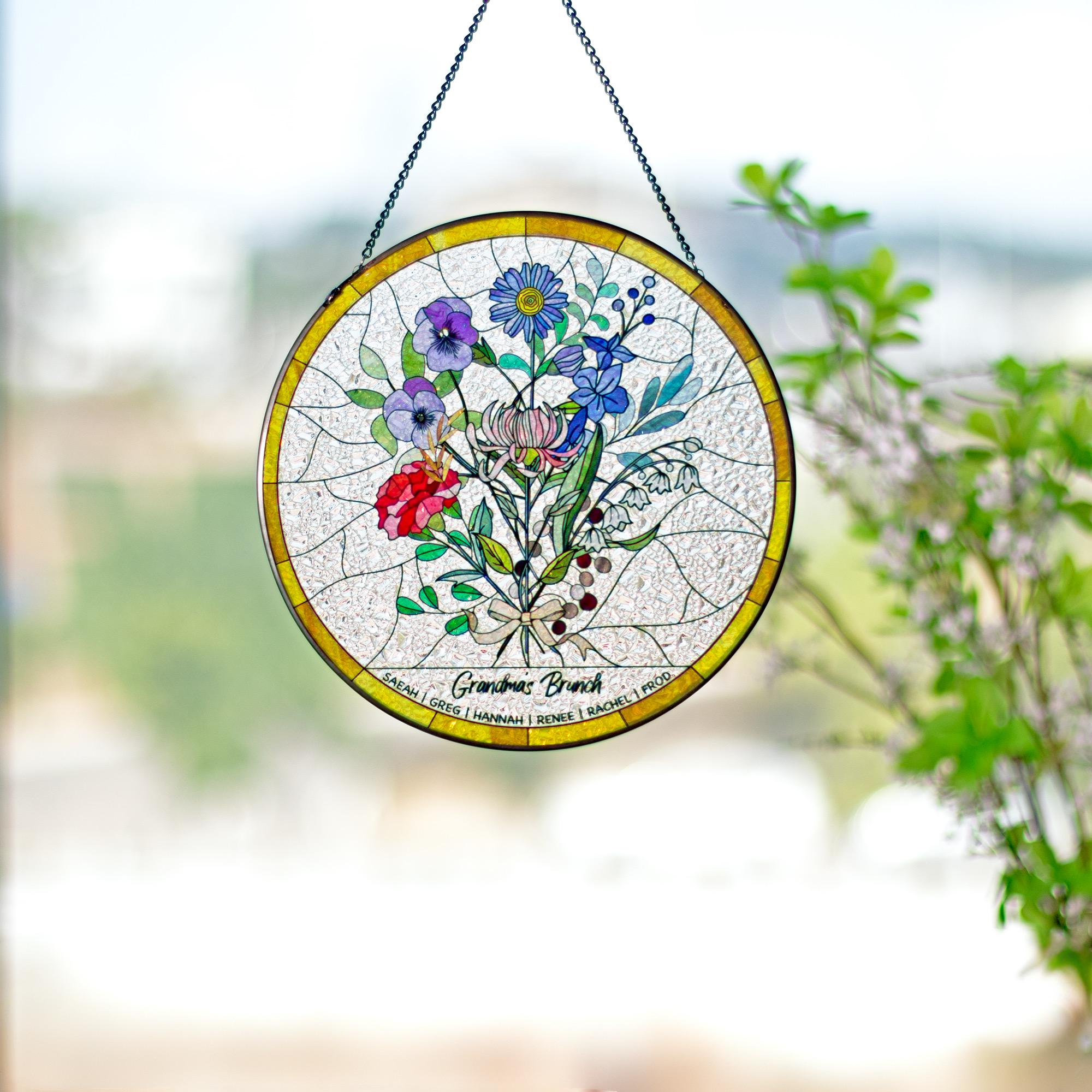 RainLine Personalized Birth Flower Bouquet Stained Glass Suncatcher
