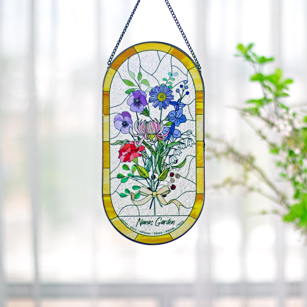 RainLine Personalized Birth Flower Bouquet Stained Glass Suncatcher