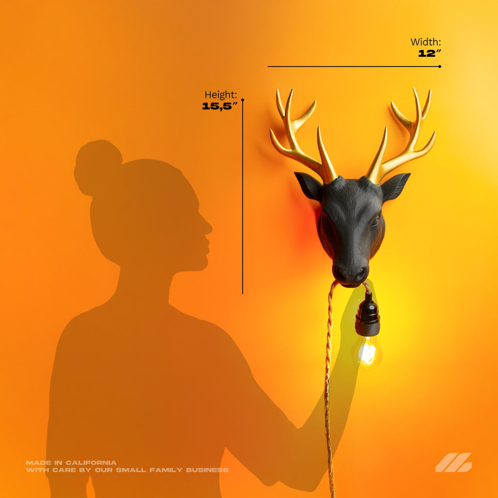 April16studio Deer Wall Lamp Handcrafted Wall Sconce Golden Antlers