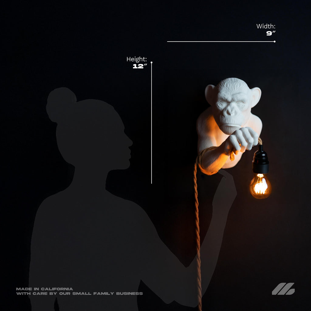 April16studio Monkey Wall Lamp 12in High 9in Wide White