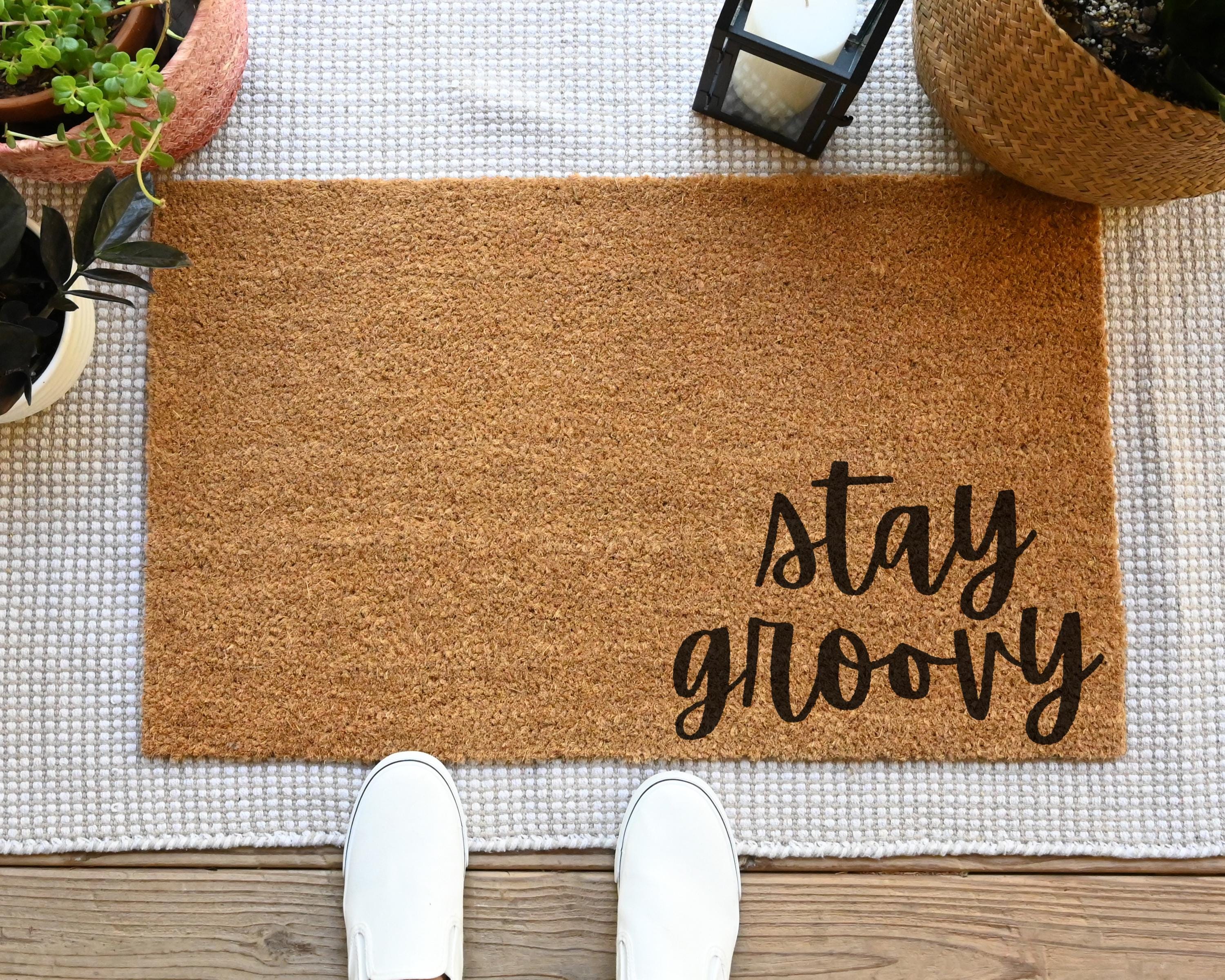 HamlinRowShop Stay Groovy Coir Doormat Retro Front Porch Decor