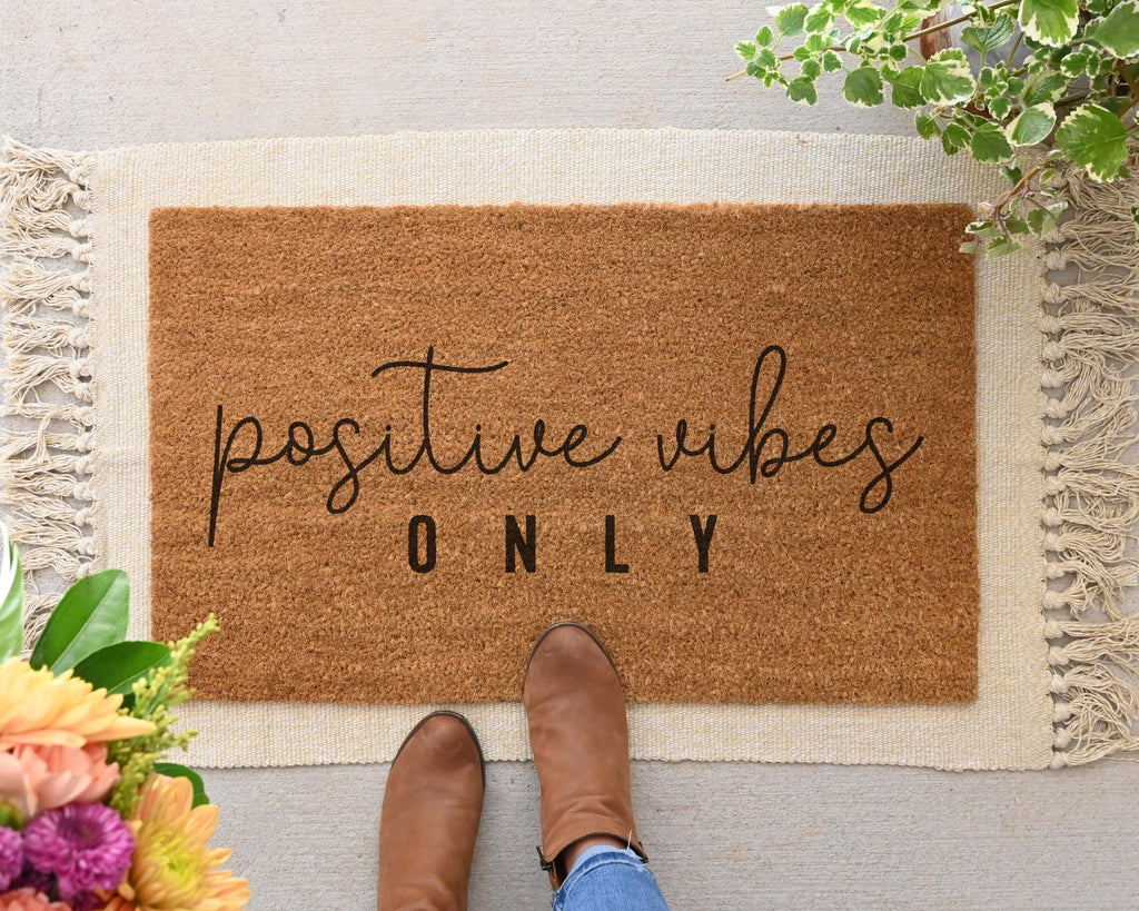 Positive Vibes Only Coir Doormat Cheerful Front Porch Decor
