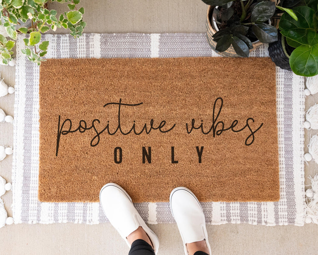 Positive Vibes Only Coir Doormat Cheerful Front Porch Decor