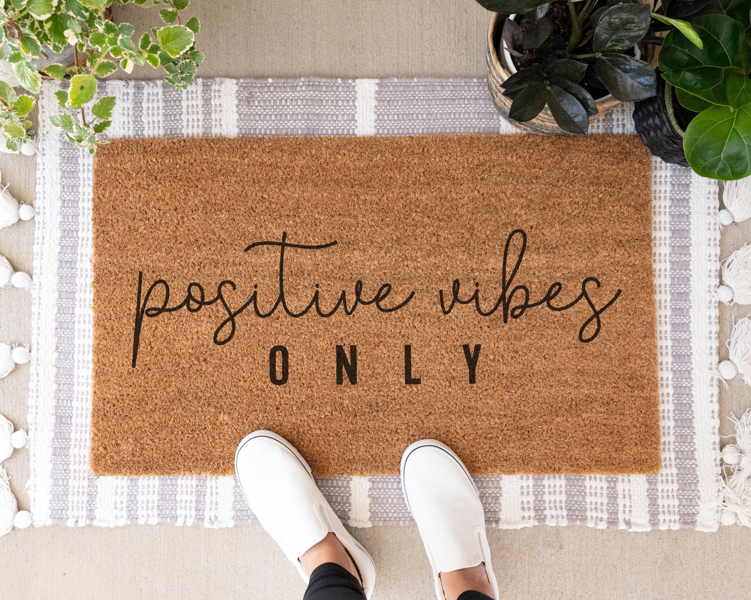 Positive Vibes Only Coir Doormat Cheerful Front Porch Decor