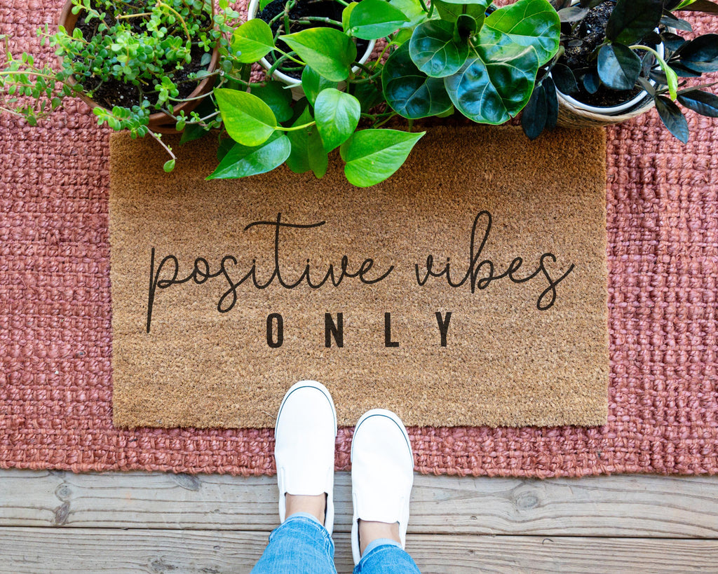 Positive Vibes Only Coir Doormat Cheerful Front Porch Decor