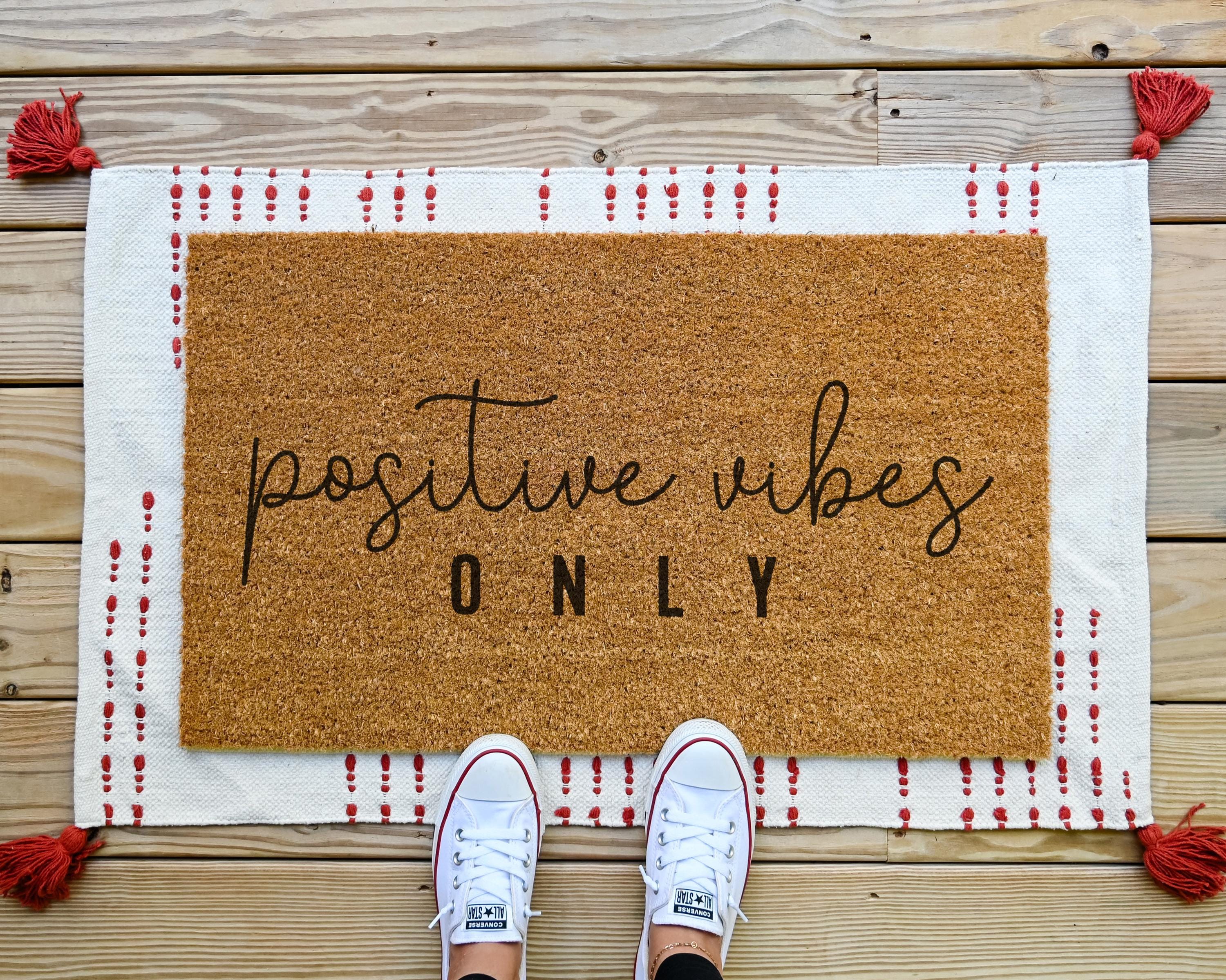 Positive Vibes Only Coir Doormat Cheerful Front Porch Decor