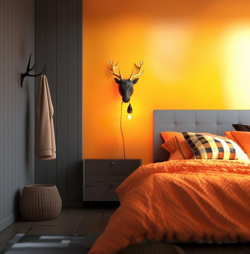 April16studio Deer Wall Lamp Handcrafted Wall Sconce Golden Antlers