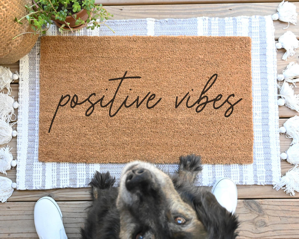 HamlinRowShop Positive Vibes Coir Doormat Cheerful Front Porch Decor