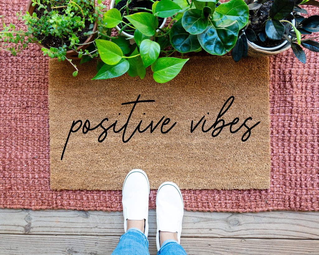 HamlinRowShop Positive Vibes Coir Doormat Cheerful Front Porch Decor