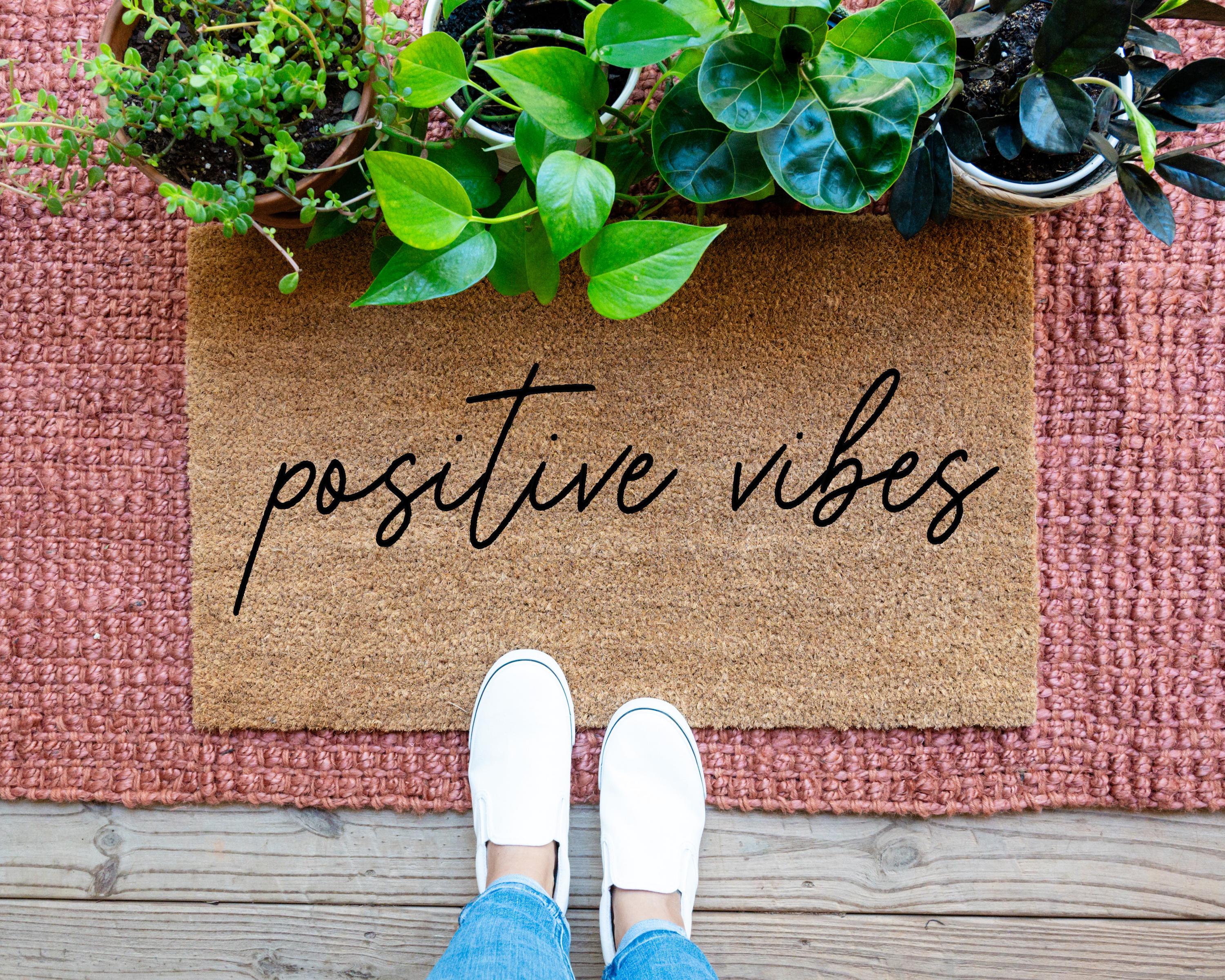 HamlinRowShop Positive Vibes Coir Doormat Cheerful Front Porch Decor