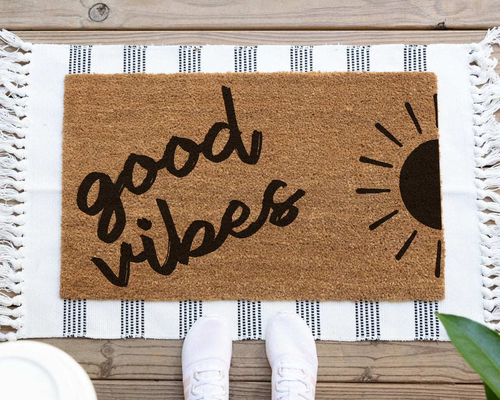 Good Vibes Coir Doormat Front Porch Welcome Mat by HamlinRowShop