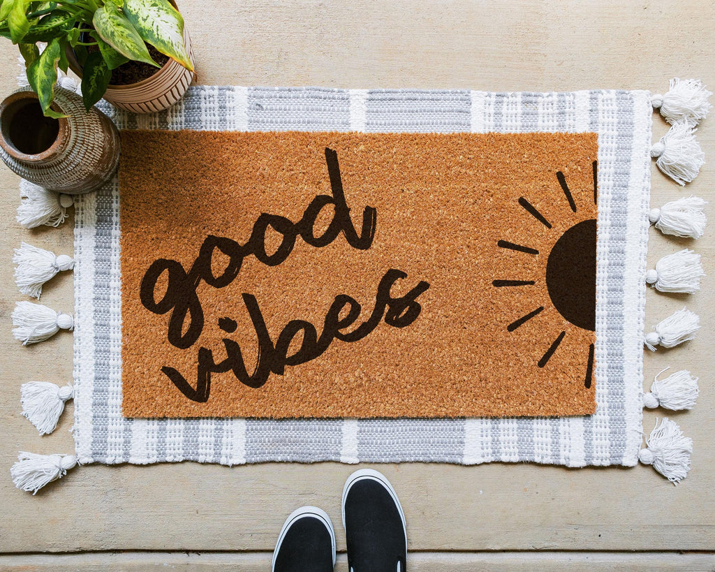 Good Vibes Coir Doormat Front Porch Welcome Mat by HamlinRowShop