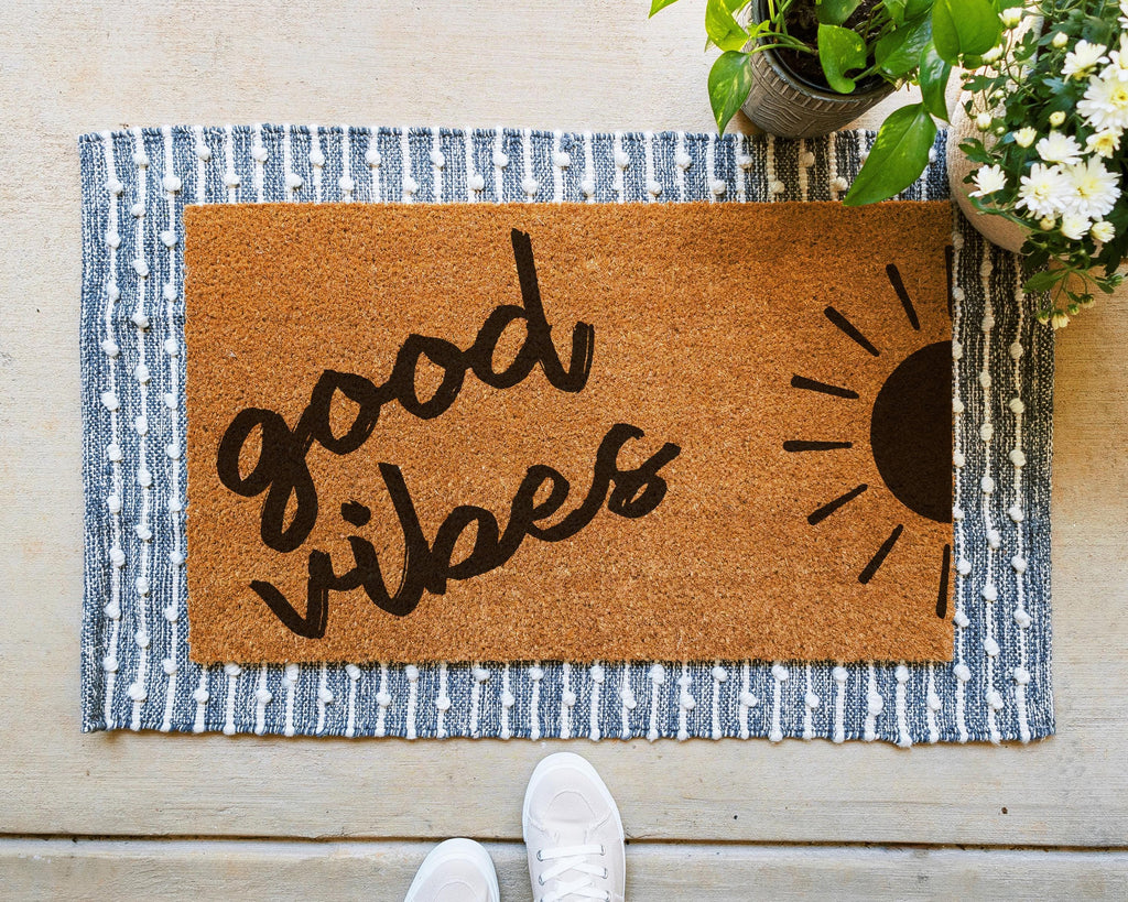 Good Vibes Coir Doormat Front Porch Welcome Mat by HamlinRowShop