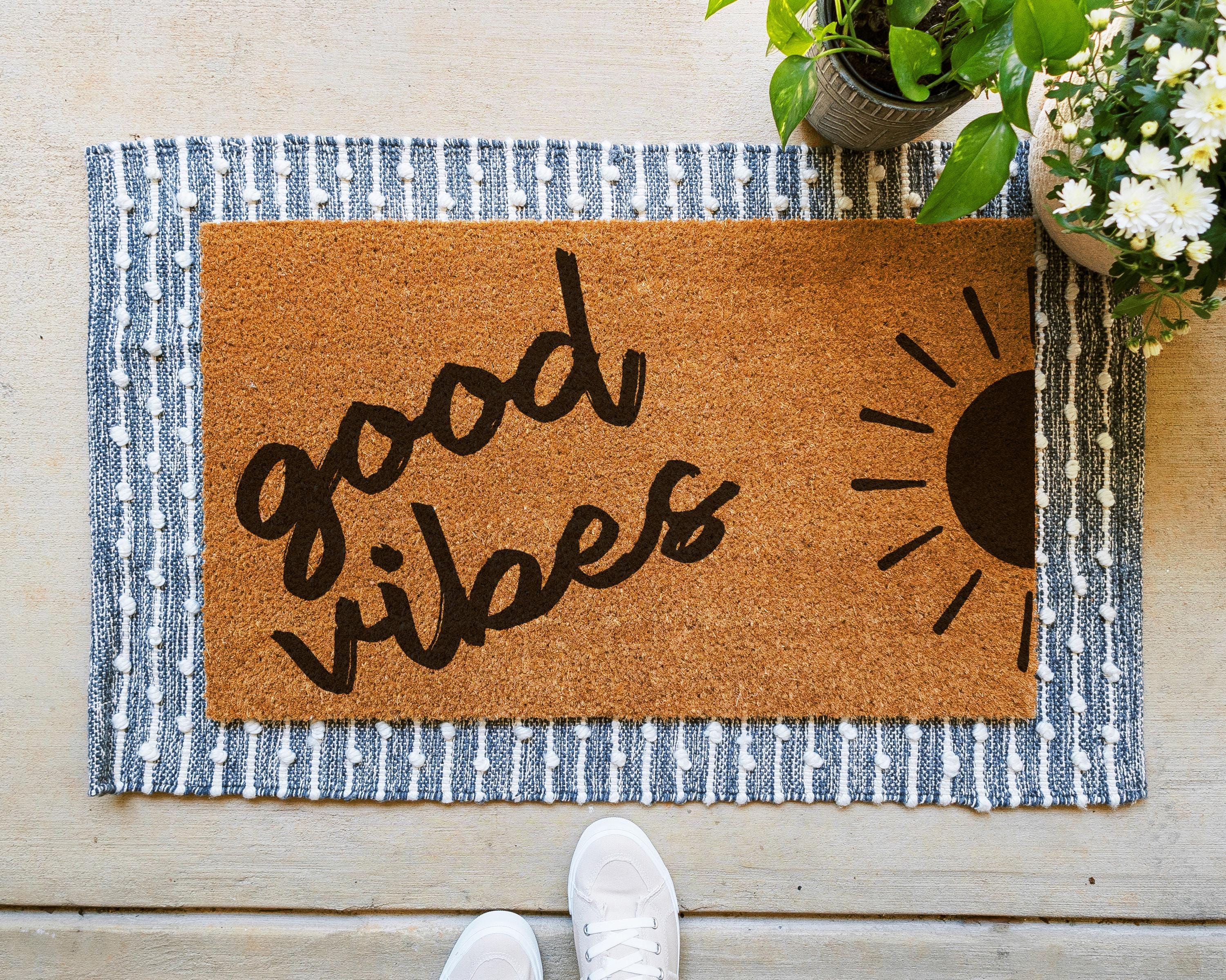 Good Vibes Coir Doormat Front Porch Welcome Mat by HamlinRowShop