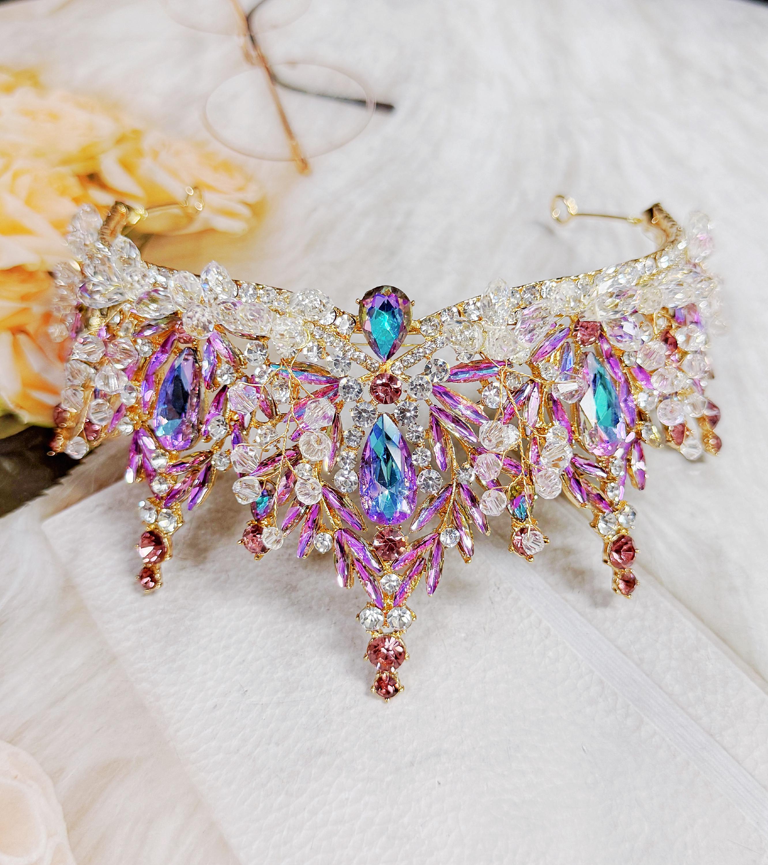 Lavender Gemstone Crystal Victorian Tiara Bridal Crown Princess