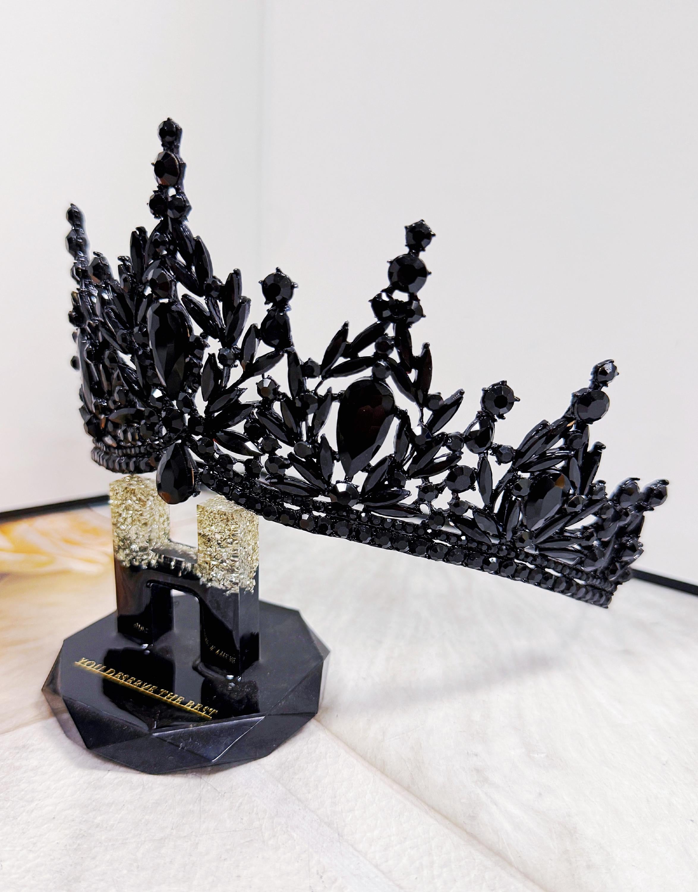 HappyJewelryWorld Black Crystal Tiara Gothic Queen Crown Black