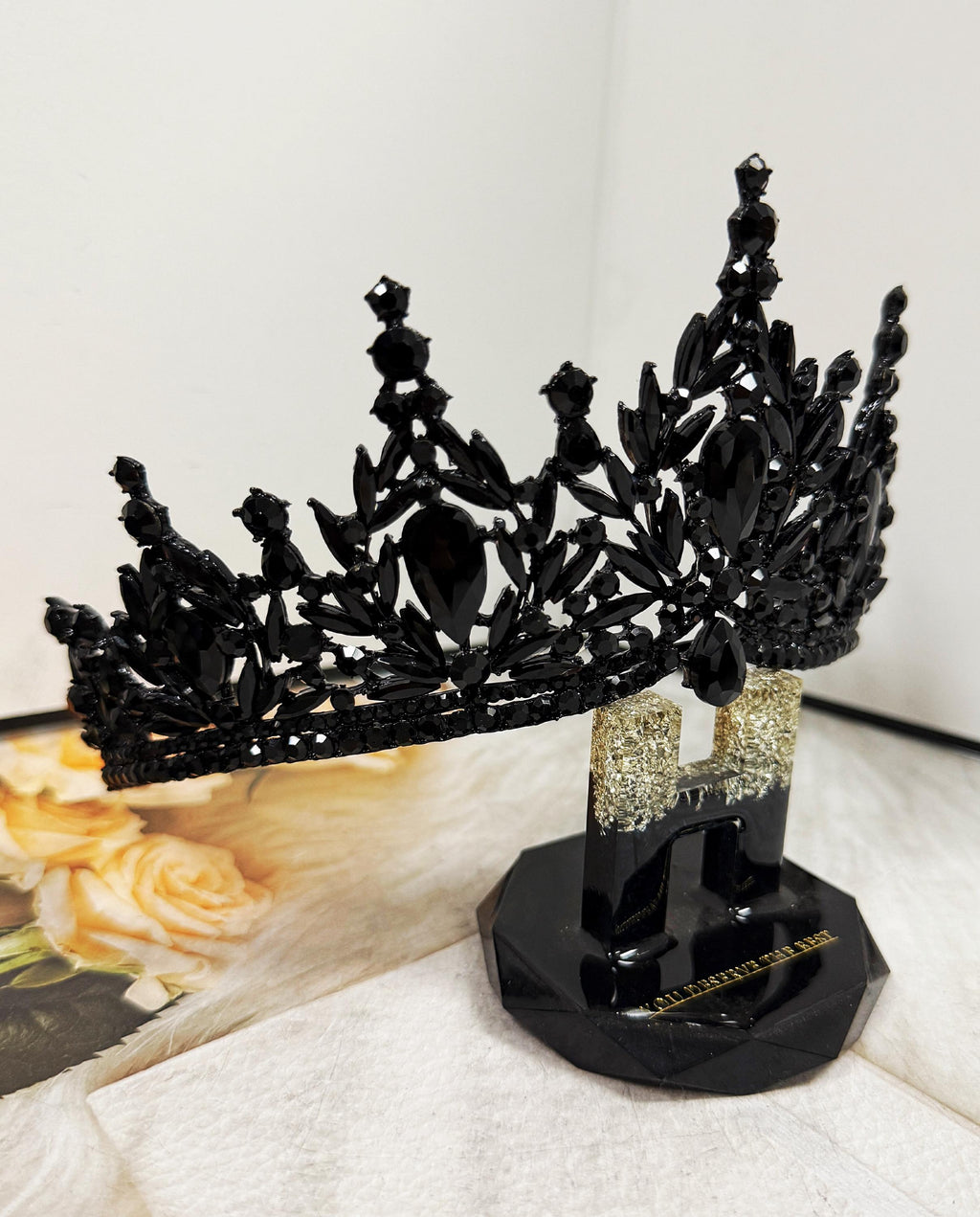 HappyJewelryWorld Black Crystal Tiara Gothic Queen Crown Black