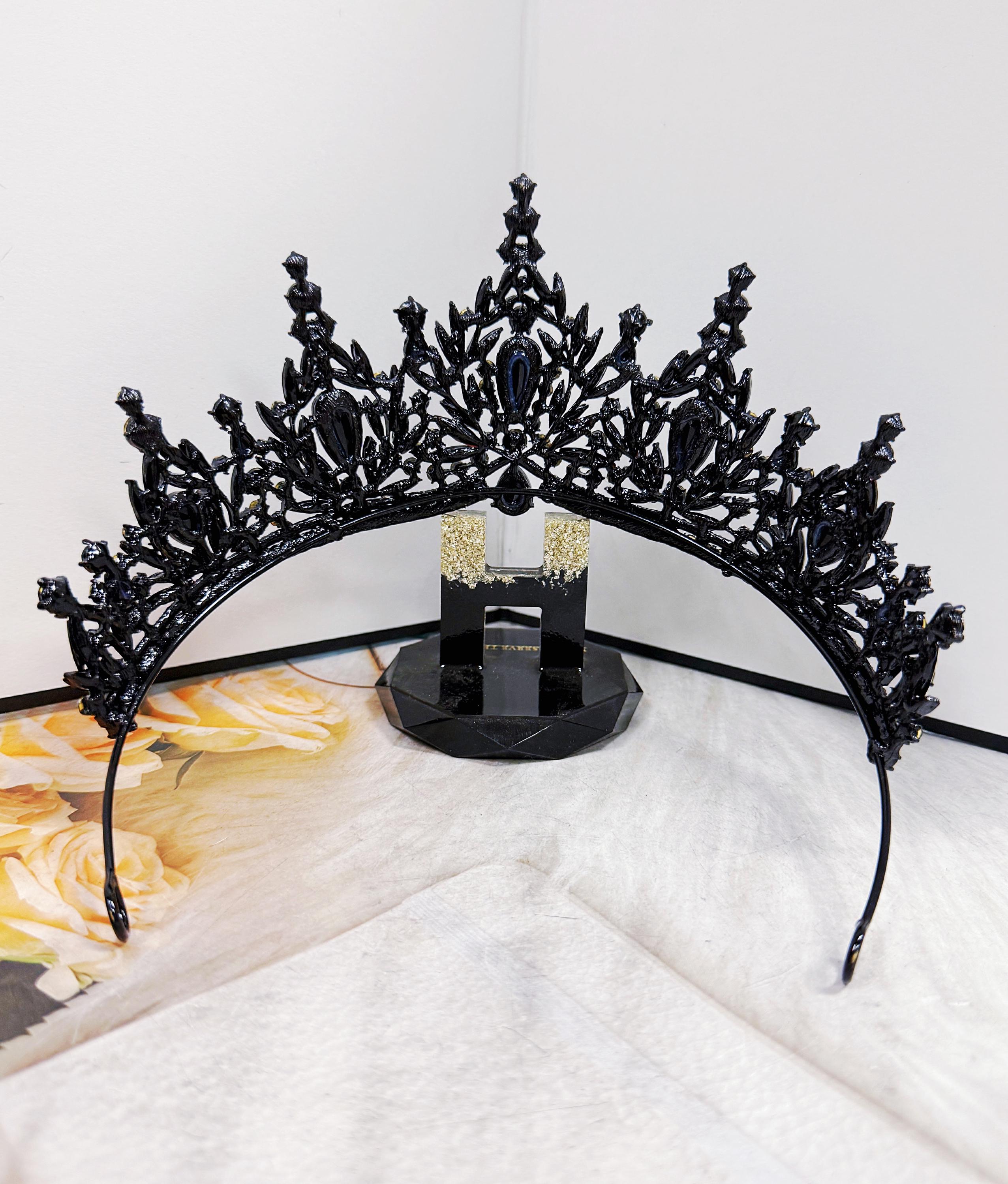 HappyJewelryWorld Black Crystal Tiara Gothic Queen Crown Black
