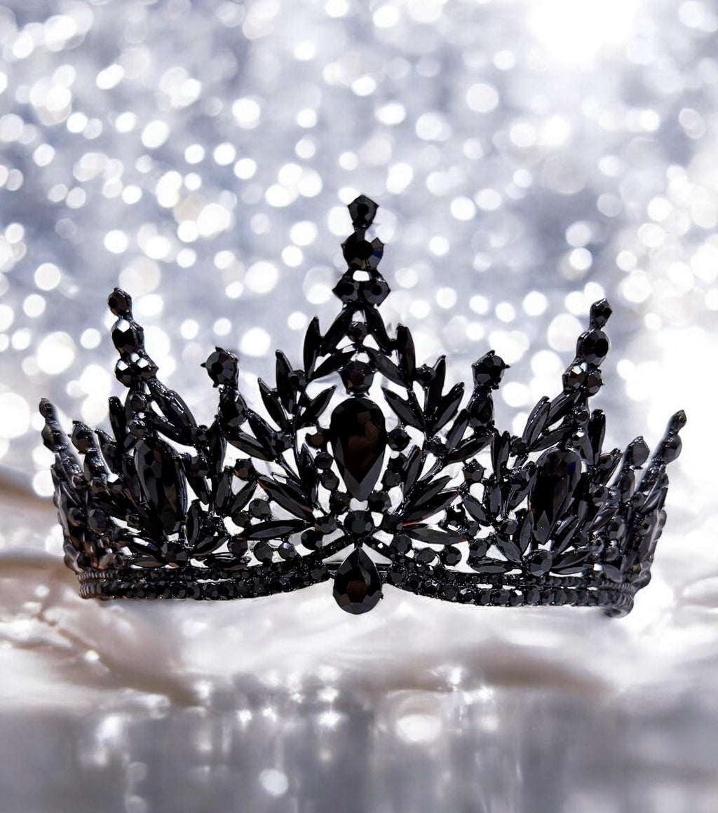 HappyJewelryWorld Black Crystal Tiara Gothic Queen Crown Black