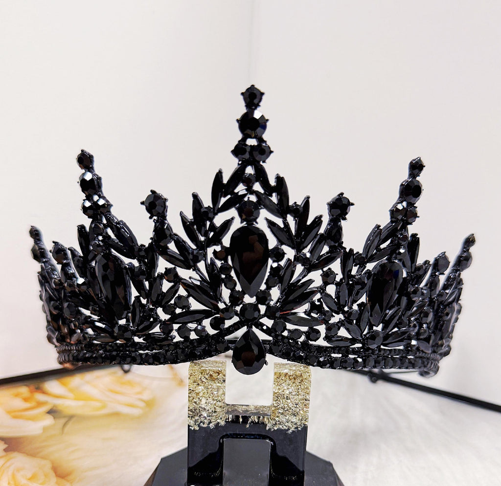 HappyJewelryWorld Black Crystal Tiara Gothic Queen Crown Black