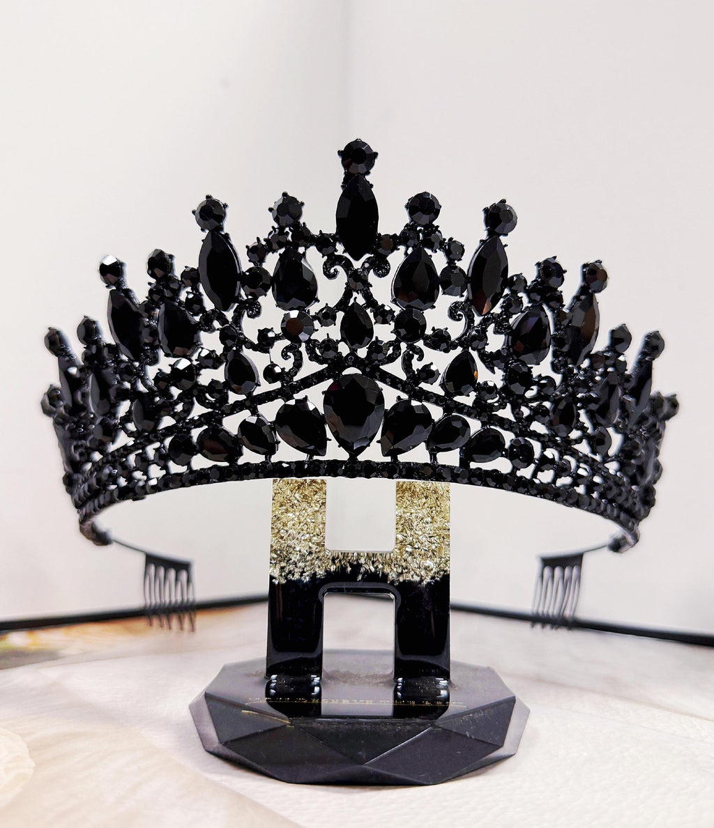 Gothic Wedding Tiara, Witch Queen Black Crystal Crown, Costume Headpiece