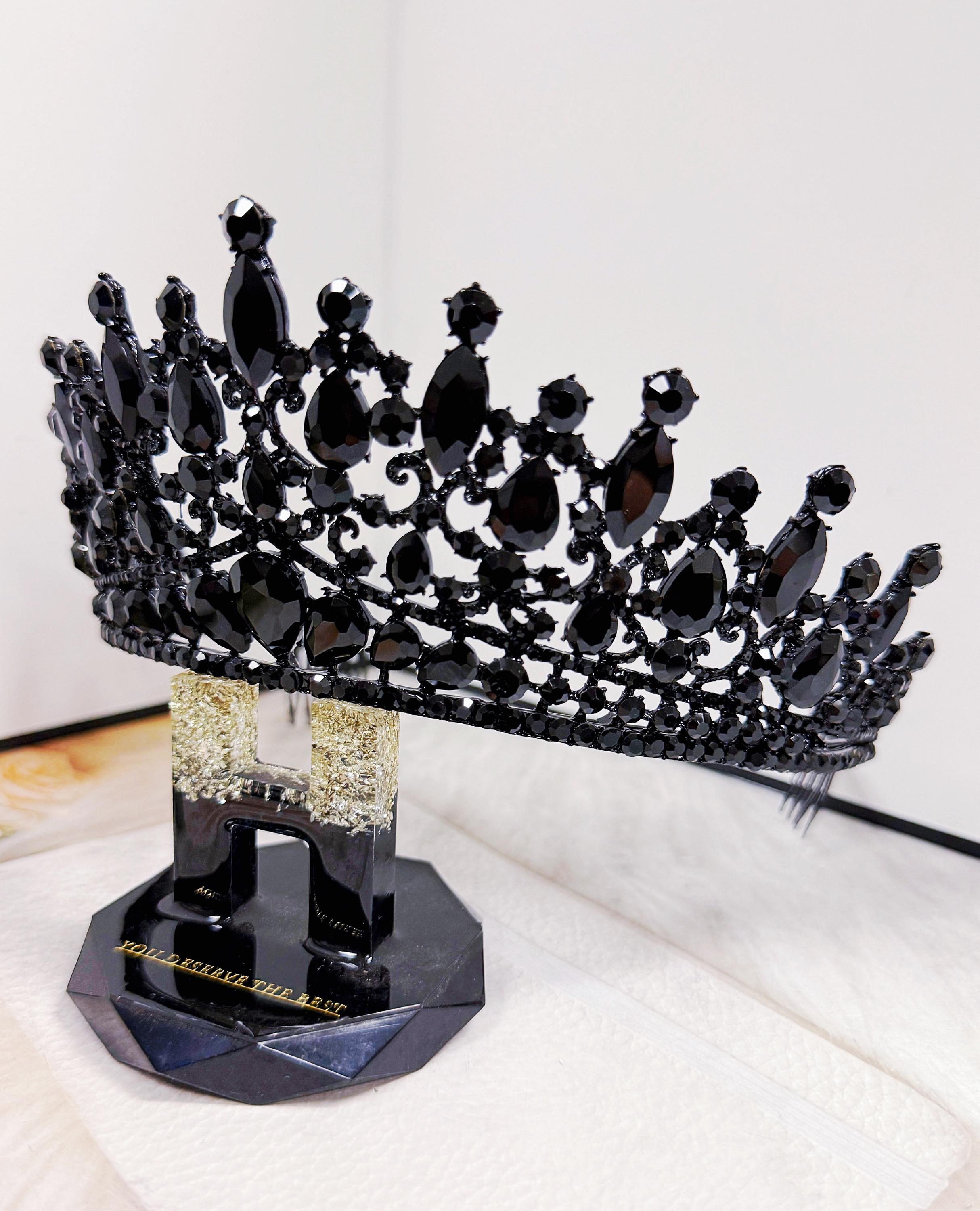 Gothic Wedding Tiara, Witch Queen Black Crystal Crown, Costume Headpiece