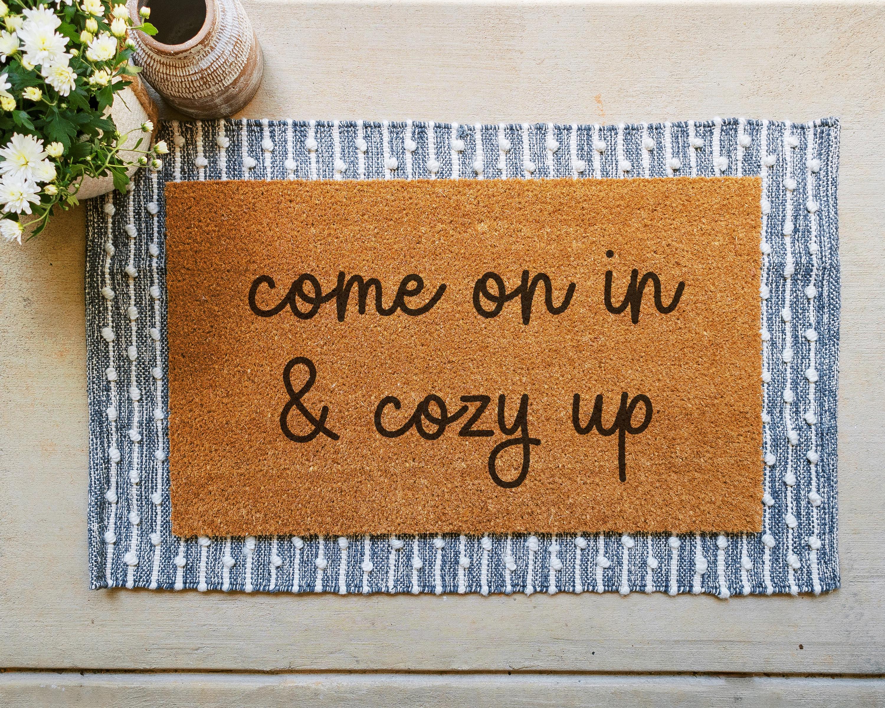 Come On In & Cozy Up Coir Doormat Welcome Mat Front Porch Decor