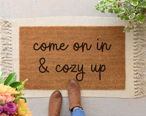 Come On In & Cozy Up Coir Doormat Welcome Mat Front Porch Decor