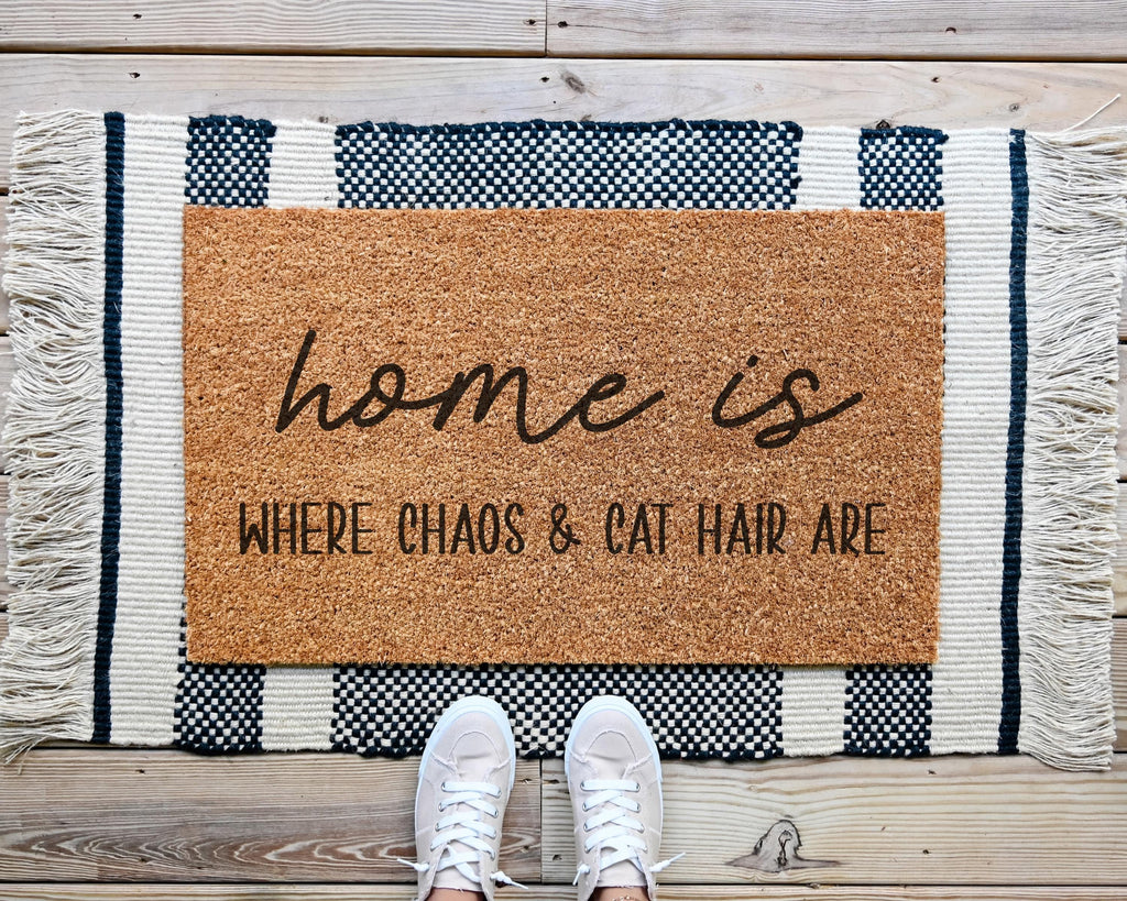 Hamlinrowshop Funny Dog Doormat Home Is Where Chaos Personalized Coir