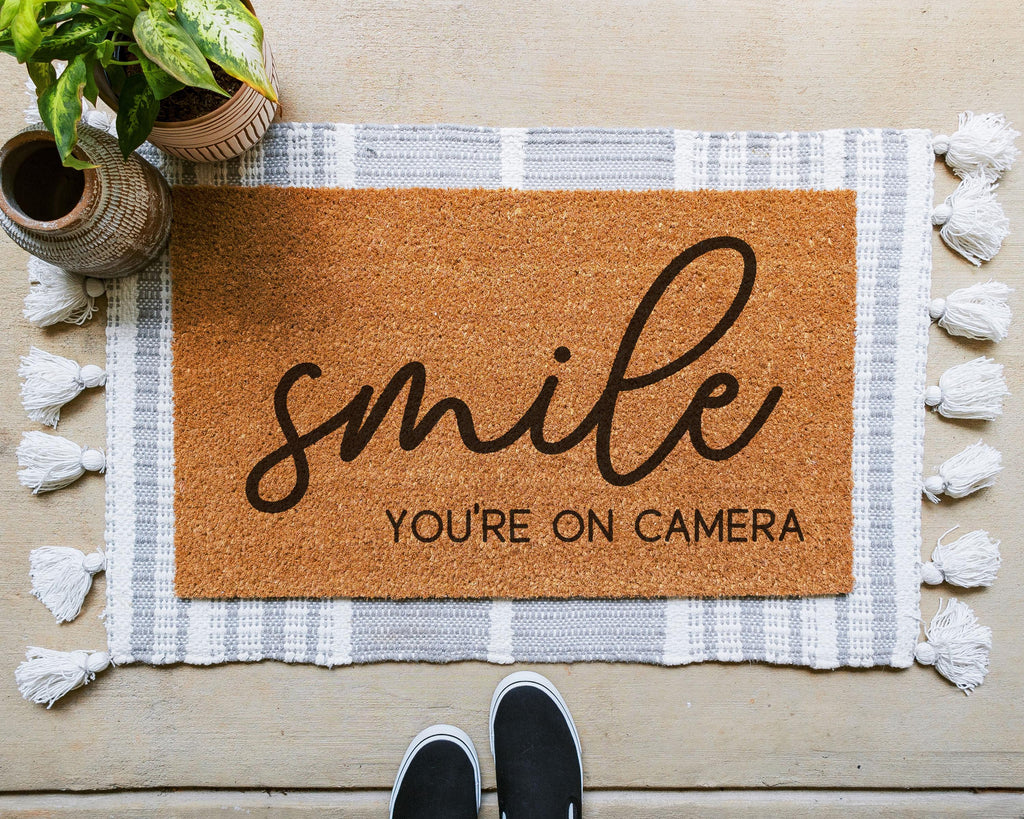 Smile You're On Camera Coir Doormat Funny Welcome Mat