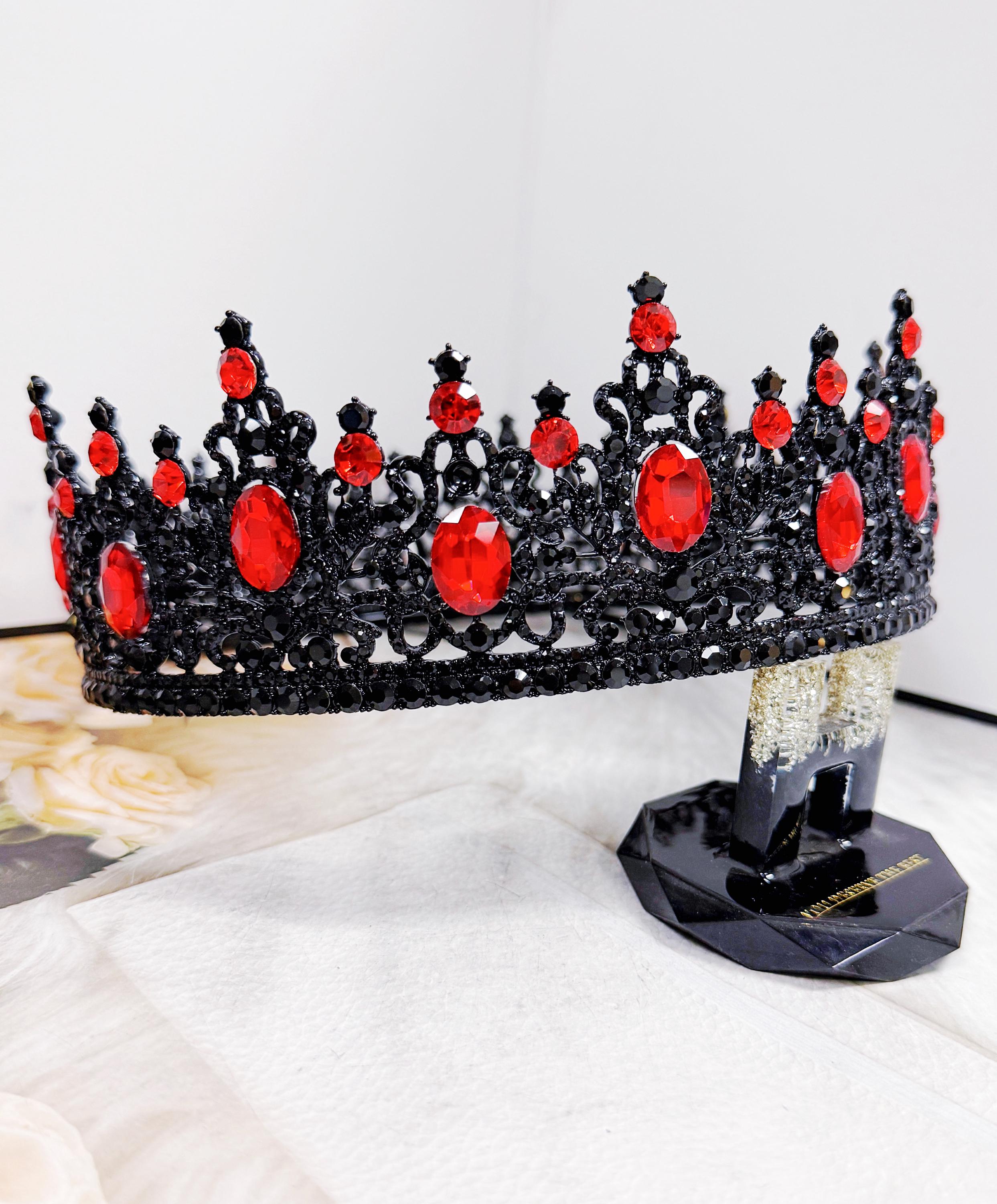 HappyJewelryWorld Black King Crown Red Stone Gothic Renaissance Coronation XL