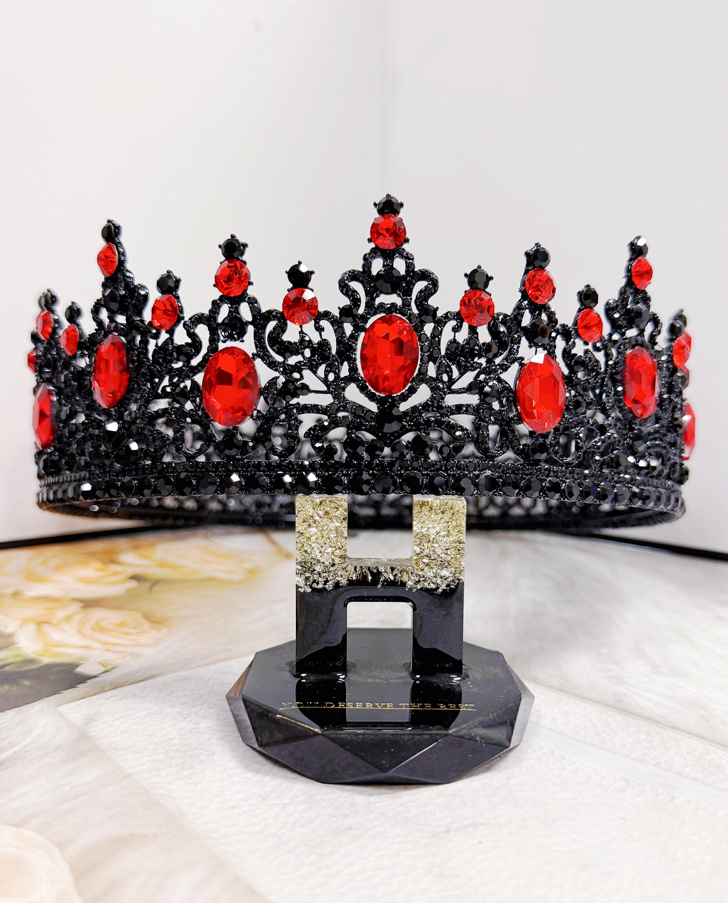 HappyJewelryWorld Black King Crown Red Stone Gothic Renaissance Coronation XL
