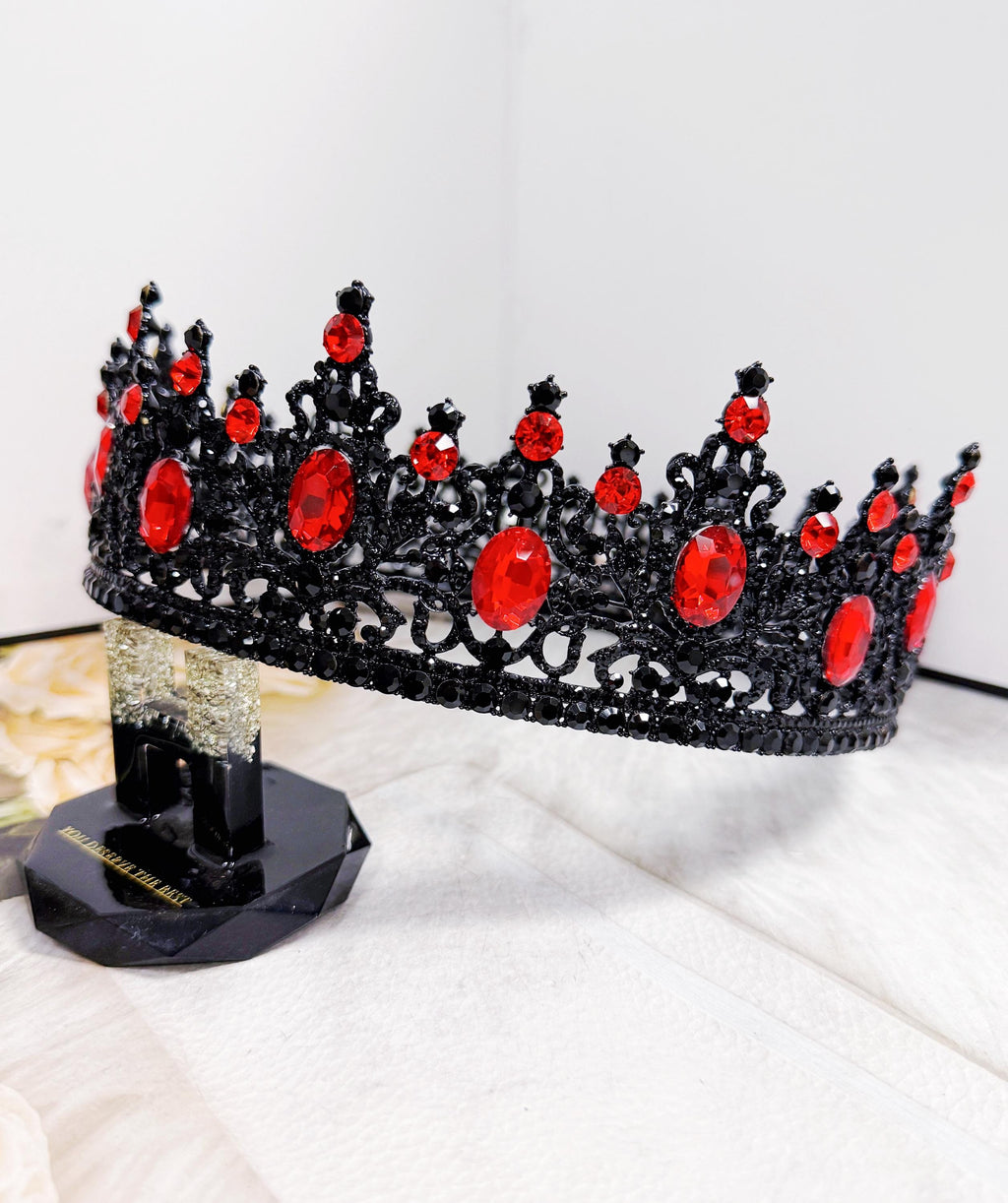 HappyJewelryWorld Black King Crown Red Stone Gothic Renaissance Coronation XL