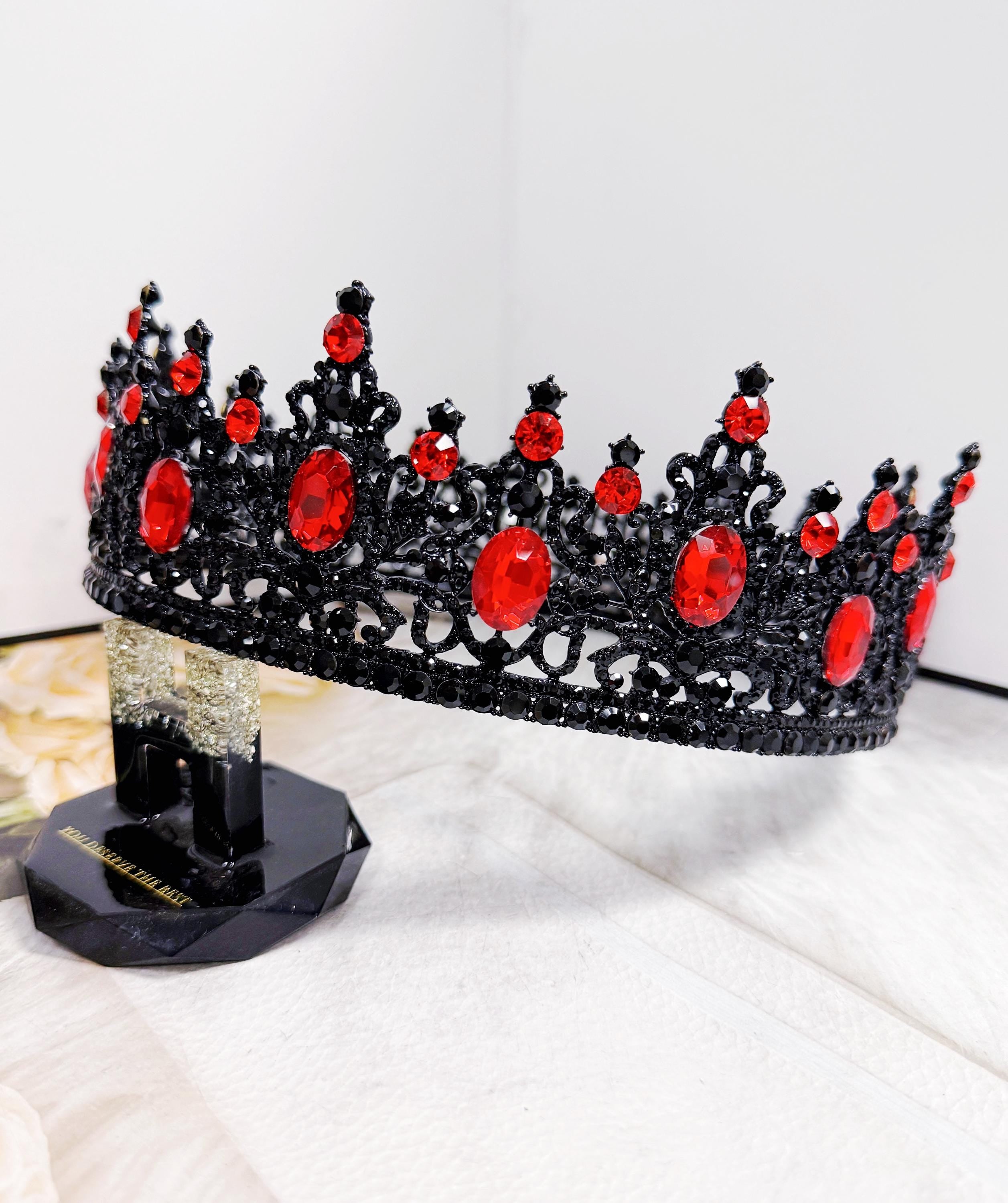 HappyJewelryWorld Black King Crown Red Stone Gothic Renaissance Coronation XL