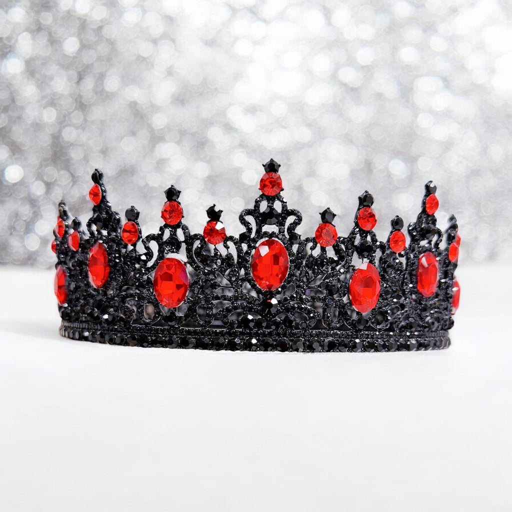 HappyJewelryWorld Black King Crown Red Stone Gothic Renaissance Coronation XL
