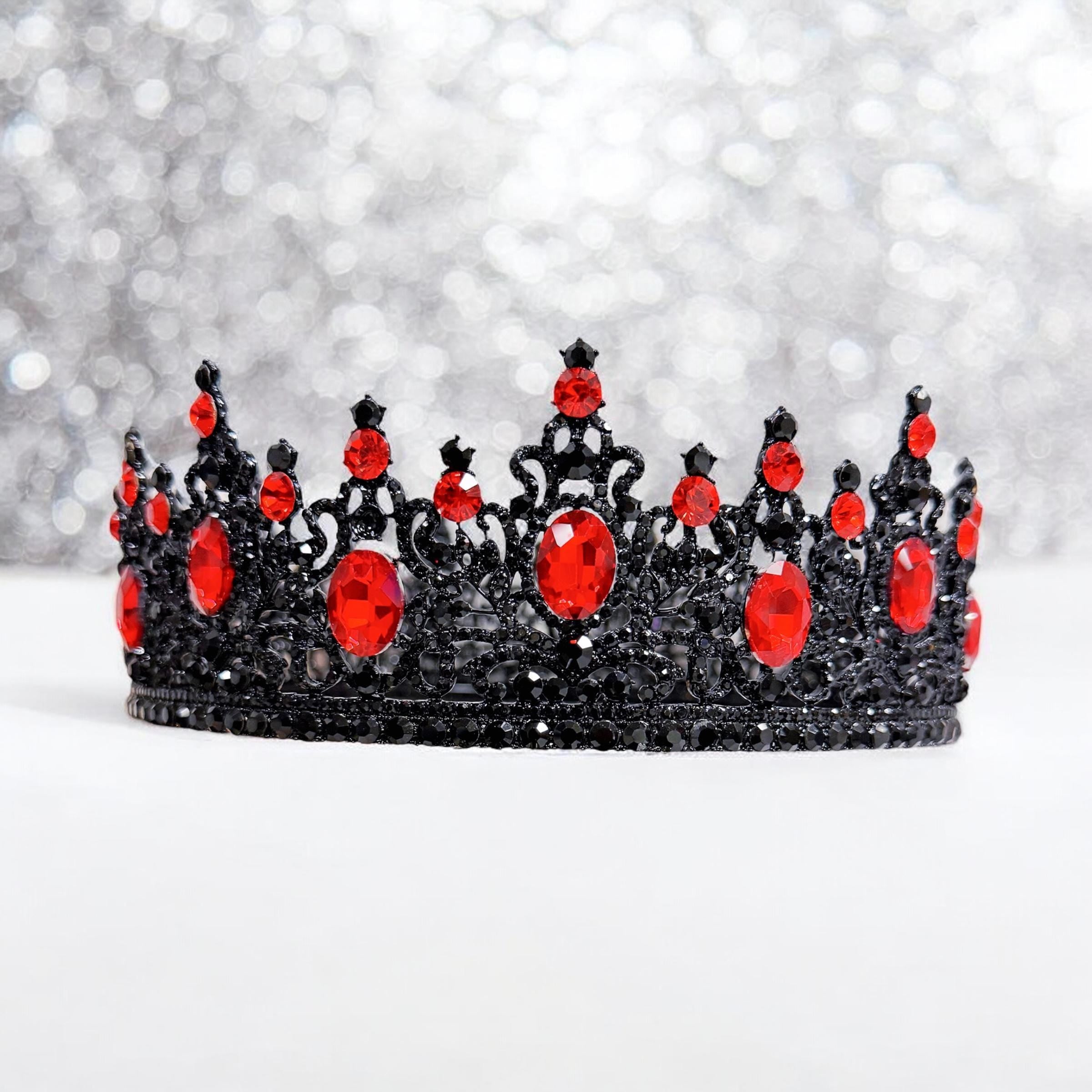 HappyJewelryWorld Black King Crown Red Stone Gothic Renaissance Coronation XL