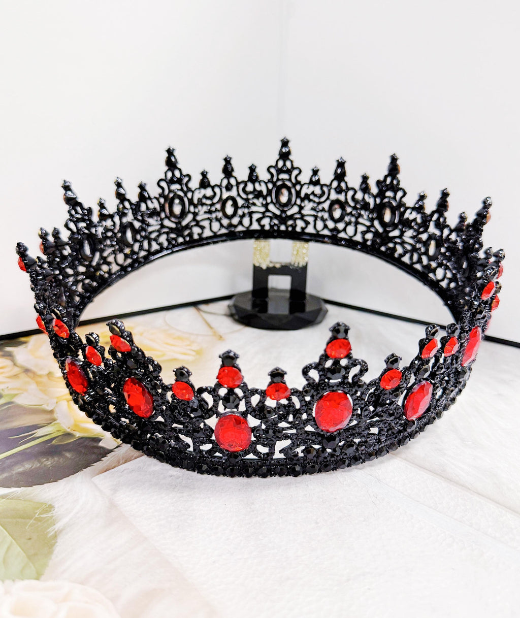 HappyJewelryWorld Black King Crown Red Stone Gothic Renaissance Coronation XL
