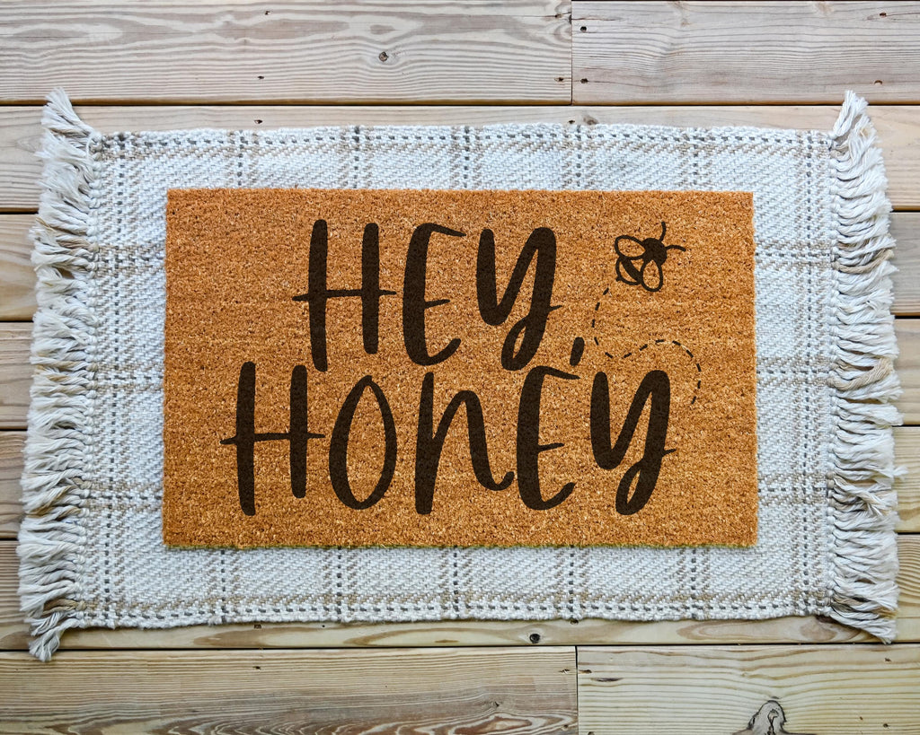 Hey Honey Coir Doormat with Bee Design Welcome Mat