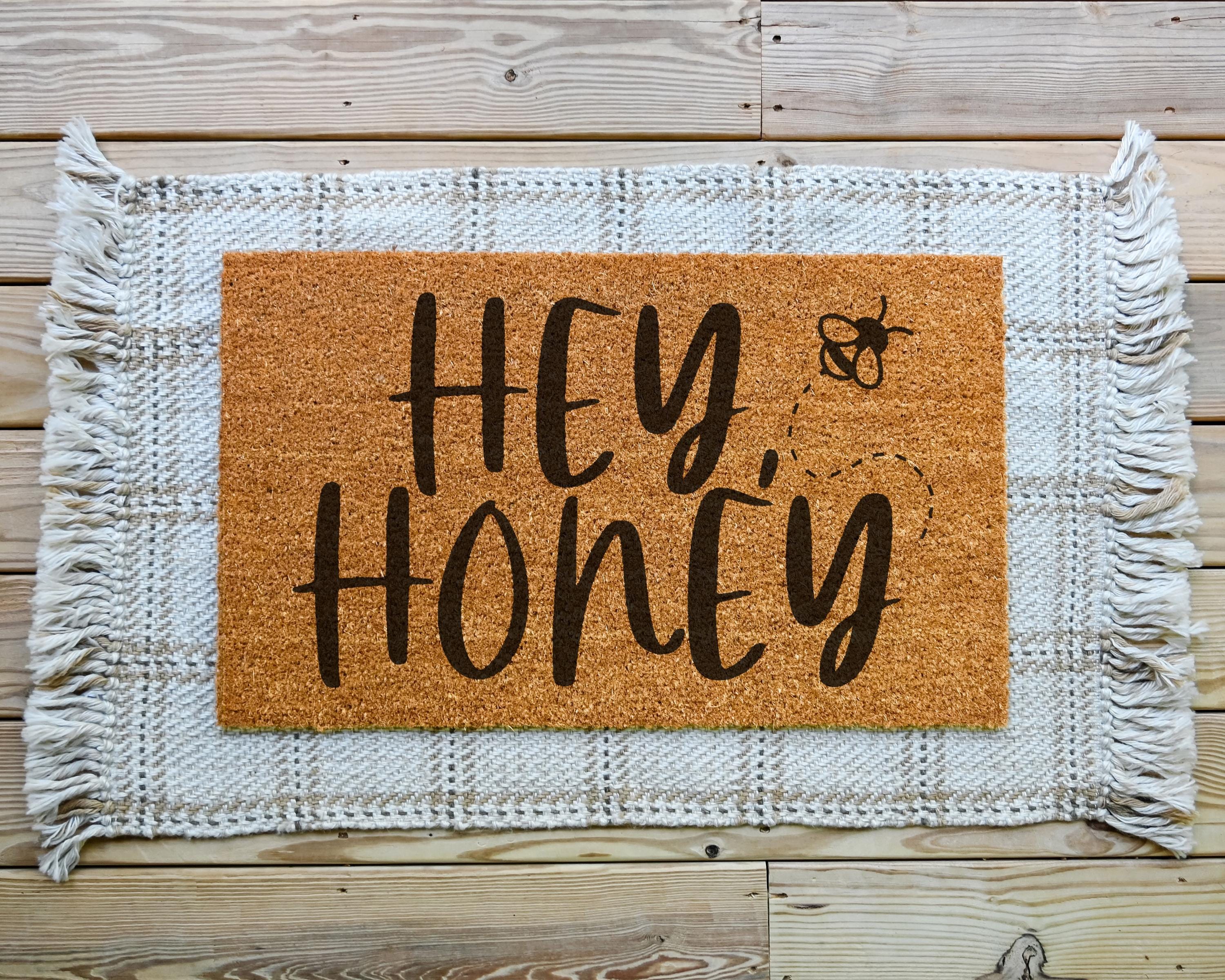 Hey Honey Coir Doormat with Bee Design Welcome Mat