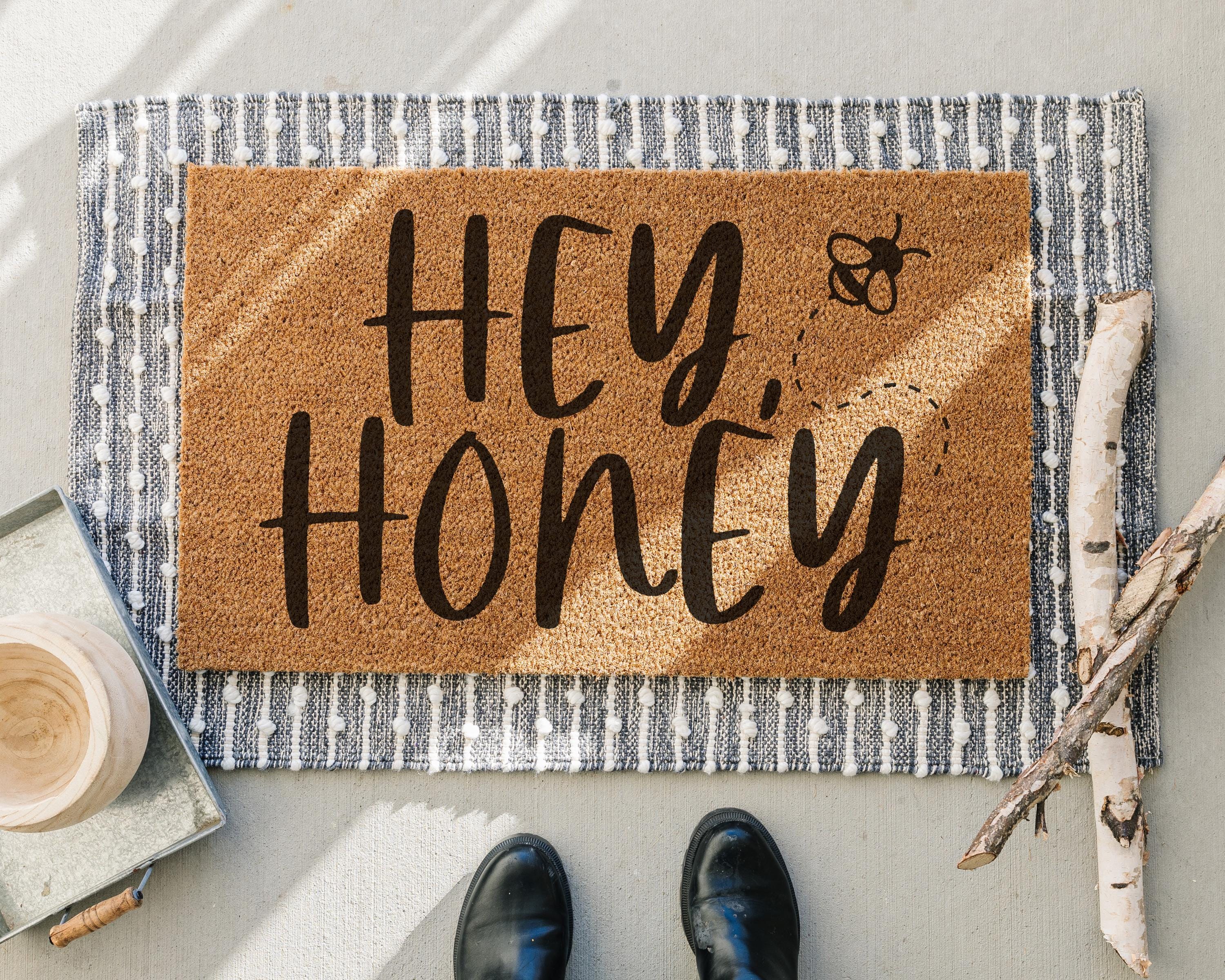 Hey Honey Coir Doormat with Bee Design Welcome Mat